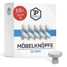 Pangaea Tech 10 x Furniture Knobs Silver – Furniture Knob Set with Screws – Suitable as Cupboard Knobs, Door Knobs, Drawer Knobs, Kitchen Handles or Chest of Drawers Handles