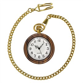 Fogitbok Vintage Wooden Quartz Pocket Watches for Men Women Lightweight Wood Mens Fob Pocket Watch with Gold Chain Ideal Gifts