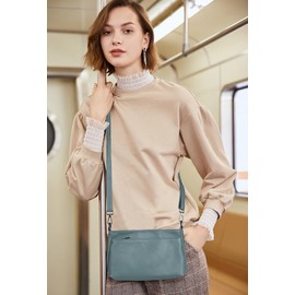 YALUXE - Bolso de hombro de piel real, tamaño mediano, con múltiples bolsillos con cierre, para mujer, color negro, Azul/claro, M