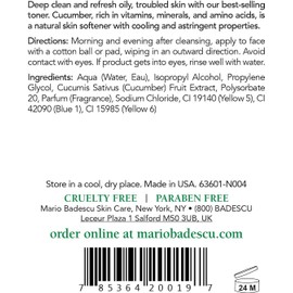 Mario Badescu Loción especial de pepino Tónico facial que no seca ni irrita para eliminar el exceso de grasa y secar los brotes Astringente revitalizante y clarificante para el rostro 236 ml