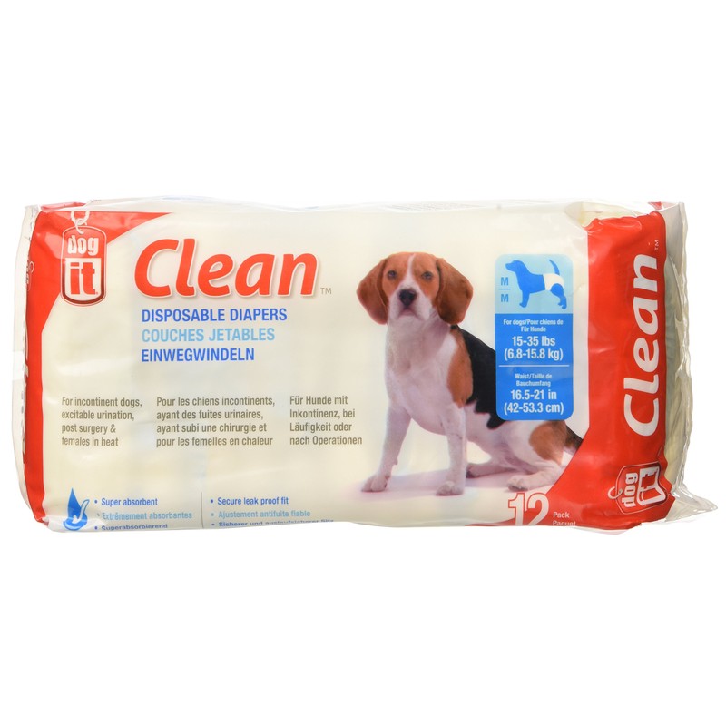 Dogit Disposable Diaper, Medium, 12-Pack