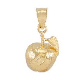 Trendy Necklaces High Polish 10k Yellow Gold Leaf and Fruit Charm Golden Apple Pendant