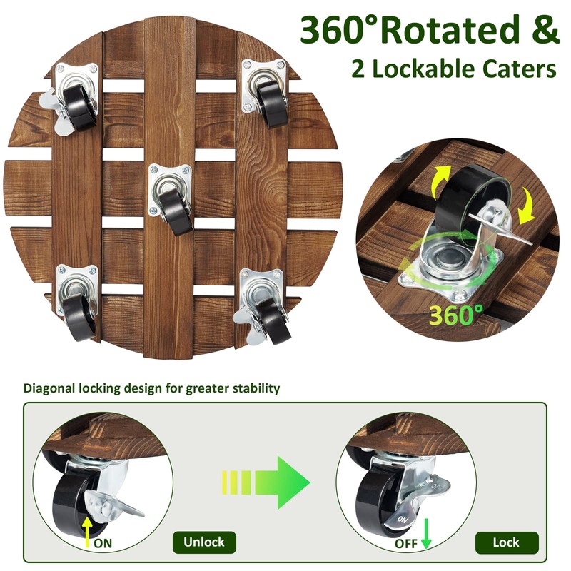 Yangbaga 2pack Plant Caddy 12’’Wood Duty Rolling Plant Stand with