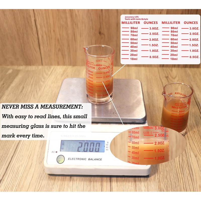 Ackers 3oz/90ml Glass Measuring Cup – Shot Glass with Double