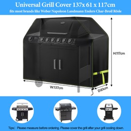 VDISRR Weatherproof Grill Cover, 420D Oxford Gas Grill Tarpaulin, Waterproof Grill Protective Cover, 137 x 61 x 117 cm, Tear-Resistant, UV Protective Cover, Protects Grill from Fading, Rust and Mould