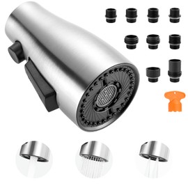 ARCORA Kitchen Faucet Spray Head Brushed Nickel, 3-Function Kitchen Sink Spray Nozzle with 9 Adapters, Kitchen Faucet Head Replacement Compatible with Moen, Delta, American Standard Faucets