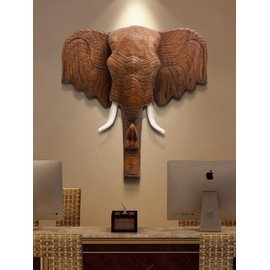 Getrelax Thai Elephant Head Sculpture Wall Bust Sculpture 10" Tall Majestic Noble Elephants Hanging Wall Decor Figurine for Wild Animal Lovers (Elephant)