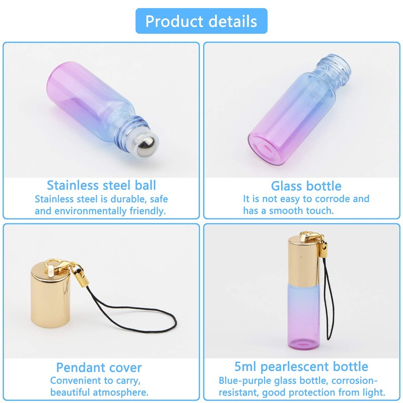Newzoll Glass Roller Bottles, 5ml Mini Blue Purple Gradient Roll