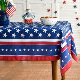 Horaldaily 4th of July Tablecloth 60x84 Inch, Patriotic Memorial Day Independence Day American Flag Table Cover for Party Picnic Dinner Decor
