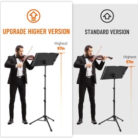 CAHAYA 5 in 1 Heightened Dual-use Sheet Music Stand & Desktop Book Stand Metal Portable Solid Back with Height Adjustable from 31.4-67in Including Carrying Bag, Sheet Music Folder & Clip CY0304