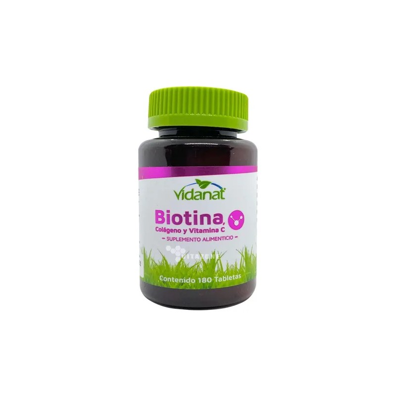 Biotina, Colgeno Y Vitamina C 180 Tabletas Vidanat Sabor Sin