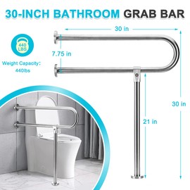 Handicap Grab Bars Rails 30-Inch Toilet Handrails Bathroom Safety Bar Hand Support Rail Handicapped Handrail Accessories for Seniors Elderly Disabled Bariatric Railing Wall to Floor Mounted Bath Grips