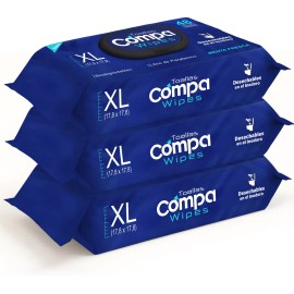 Compa Wipes Toallitas Hmedas para Adulto, 100 Seguras para Desechar por el Inodoro NO Obstruyen el Drenaje, Enriquecidas con Aloe y Vitamina, Paquete 