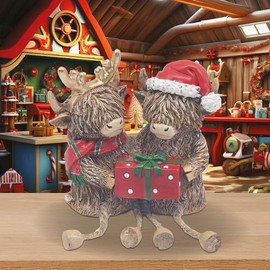 The Leonardo Collection Highland Cows With Gift Box Figurines & Ornaments For Home & Office | Decorative Home Accessories Statues For Indoor & Outdoor | Lovely Gifts for Women & Men