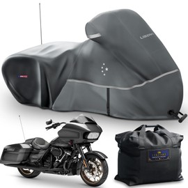 Motorcycle Cover LI LIBZAKI 600D Heavy Duty Storage for Touring Models Harley Davidson Road King,Road Glide,Street Glide, Electra Glide,Heritage Classic,Low Rider-ST,and Most Motorcycles/Gray