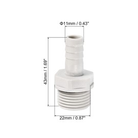PATIKIL Hose Barb Fitting Straight 11mm Barbed G1/2 Male Thread, 2 Pack POM Plastic Pipe Connector, Grey