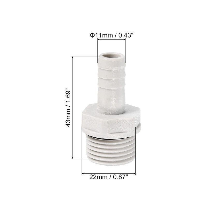 PATIKIL Hose Barb Fitting Straight 11mm Barbed G1/2 Male Thread,