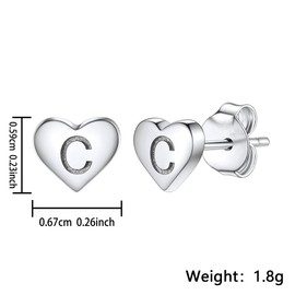 Delicate S925 Silver Heart Pendant Earrings Gift 26 Letter Initial A-Z Stud Erarrings For Women Girls Mum Daughter Sisters Friends Lover Birthday Christmas Party Silver Jewellery (C)