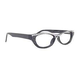 Felina Bling Cat Eyes, Women Reading Glasses Adorned W Clear Genuine European Crystals (Black) Frame, Full top NY Fifth Avenue. (+2.00)