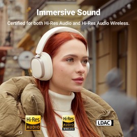 Edifier Active Noise Cancelling Headphones, Over Ear Bluetooth Headset, 92H Playtime Wired & Wireless Hi-Res Audio Certified, Fast Charging Clear Calls for Home Office Travel - Ivory