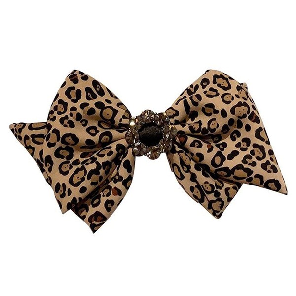 1 Pack Large Leopard Print Bow Rhinestone Flower Hair Clips Spring Clip Barrette Wrapping Headwear Hair Accessories for Women Ladies
