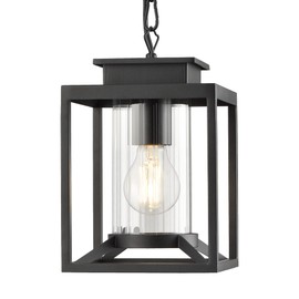 Osimir Outdoor Pendant Light for Porch, 1-Light Black Hanging Porch Light Modern Exterior Hanging Lantern with Cylinder Glass and Adjustable Chain for Gazebo, 2353/1H