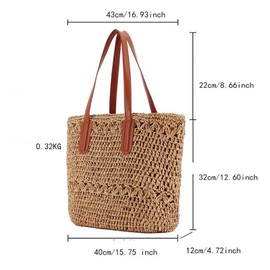 SHESRA Bohemian Straw Bag,Tote Handmade Hand-woven Women Handbags for Retro Summer Vacation Beach Travel Daily Matching Bag 78