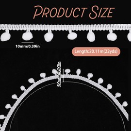 22 Yard Weiß Bommelborte, 2,5 Cm Bommel Fringe Band Pomponborte Pom Pom Fransen Basteln Pompoms Quaste Spitze, Bommelband Fransenborte Pompom Zierfransen Zum Nähen Von Kissen Kleidung Basteln Party