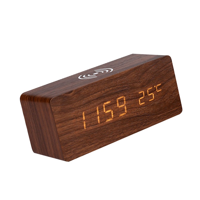 Digital Wooden Alarm Clock Electronic LED Time Display for Bedroom