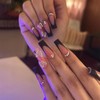 Goiern Press on Nails Long Rhinestone Pink Fake Nails Black