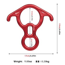 TRIWONDER 50KN Rock Climbing Figure 8 Descender Rescue Belay Device Stop Descender and Carabiner Rock Rappelling Gear (Black + Red)
