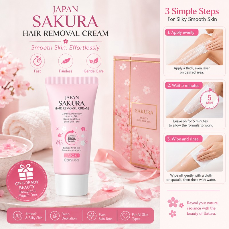 Sakura Hair Removal Cream for Smooth Skin – Gentle Fast-Action