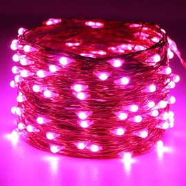RUICHEN USB Fairy Lights 33 Ft 100 LED String Lights with ON/Off Switch, Waterproof Copper Wire Lights for Bedroom Wall Ceiling Wreath Christmas Wedding Party Valentines Day (Pink)