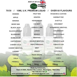 Eshisha4u UK Manufactured Liquid | 10ml 50/50 | Any 5 for £9.99 (Menthol)