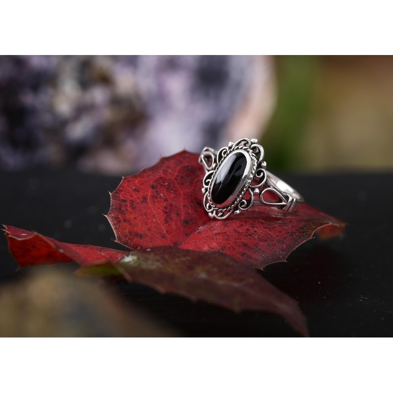 Windalf Alisa Women's Ring 14 mm Silver Ring Black Onyx