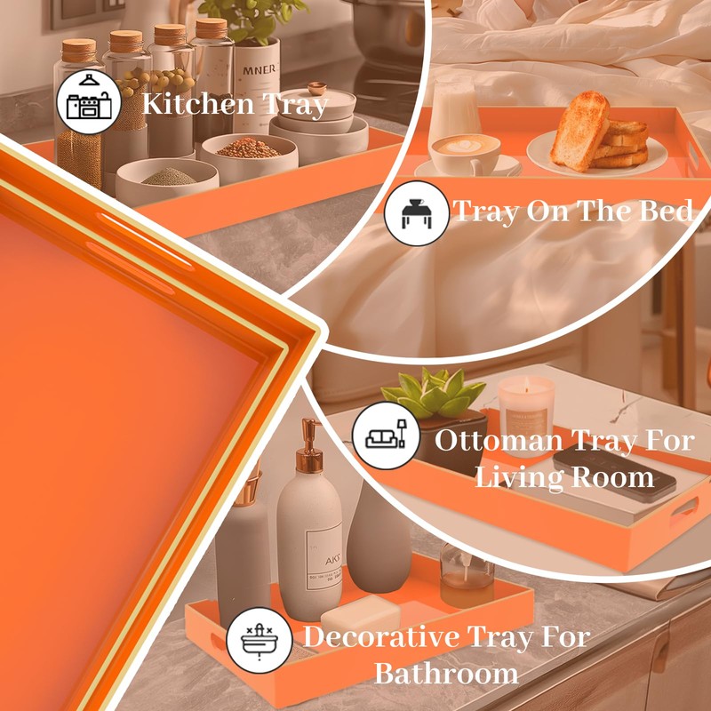 MAONAME Orange Serving Trays Set of 2, Plastic Decorative Trays