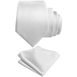 GUSLESON Silver Tie Set for Men Formal Business Silk Blend Necktie and Pocket Square Set for Wedding (6110-45)