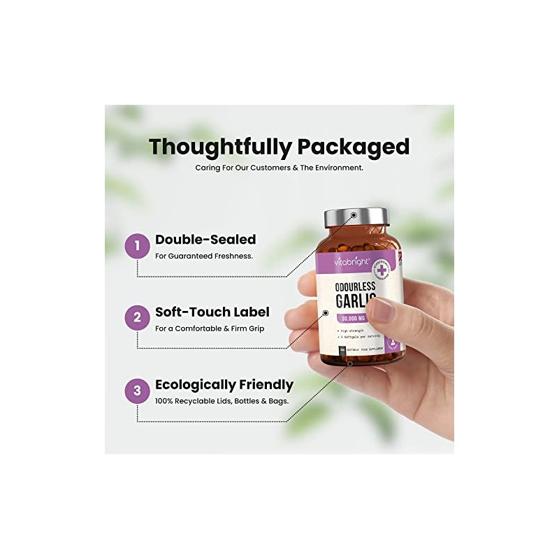 Odourless Garlic Capsules - High Strength 30,000mg - 180 Deodourised