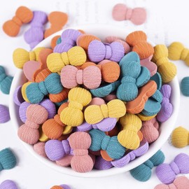 100 Pieces Small Heart Star Flower Bowtie Round Shaped Plastic Charms Beads Flatback Cabochons Embellishment for Jewelry Making Cardmaking Scrapbooking Hair Accessories DIY Craft Supplies(Multi, Bow)