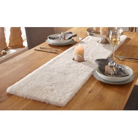 Table Runner Faux Fur Sizes and Designs, Table Edge, Table Runner, Table Topper (Beige, 33 x 140 cm)