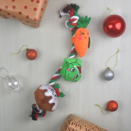 YöL Carrot, Sprout and Pudding Plush Rope Christmas Dog Toy Indoor Outdoor Dog Puppy Squeak Toy Tug of War Xmas Gift Present Christmas Dinner