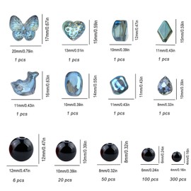 FAPUMOE 476pcs Black Round Crystal Glass Beads (4/6/8/10/12mm) with 8pcs Charming Pendants for Jewelry Making, Smooth Round Glass Spacer Loose Beads for Crafts Bracelets Necklaces Charms