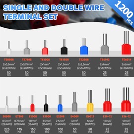 Preciva Wire End Ferrules Set 0.5 mm² - 16 mm², 1200 Pieces Insulated Twin Wire End Ferrules and Single-Line Wire End Ferrules Set, Insulated Sleeve Set, Multicoloured Wire End Ferrules Assortment