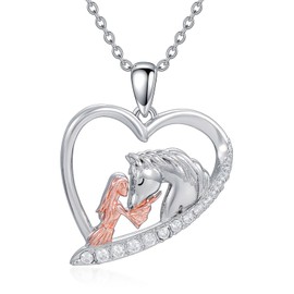 SILBAZ Horse Girl Pendent Necklace Zirconia Heart-shaped Horse Necklace Horse Jewelry Gift for Horse Lovers Girls Daughter Granddaughter