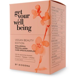 get your wellbeing by BIOGENA - Vegan Beauty Hyaluron & ProCollagen-Spezialkomplex – Mit Biotin, Zink & Vitamin C für Haut, Haare & Nägel – 7 trinkbare Sachets mit Hibiskus-Papaya-Limetten-Geschmack