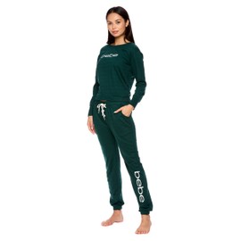 bebe Womens Pajama Sets - French Terry Pajamas for Women with L/S Pullover and PJ Pants with Pockets (Dark Green, Small)