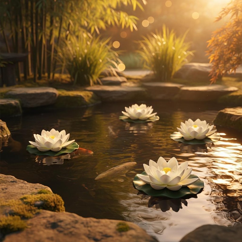 4Pcs Artificial Flowers Water Lily Foam Lotus Flower Pond Decor