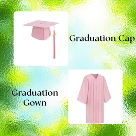 Colorful House 2026 Graduation Cap and Gown 5-Piece Set, Matte Classic Adult unisex Graduation Gown for College High School Degree (Pink,48)