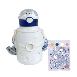 Portable Kawaii Water Bottle with Straw 500ml Stainless Steel Insulated Water Bottle Cute Astronaut Bear Water Bottles for School Gym Travel Picnic