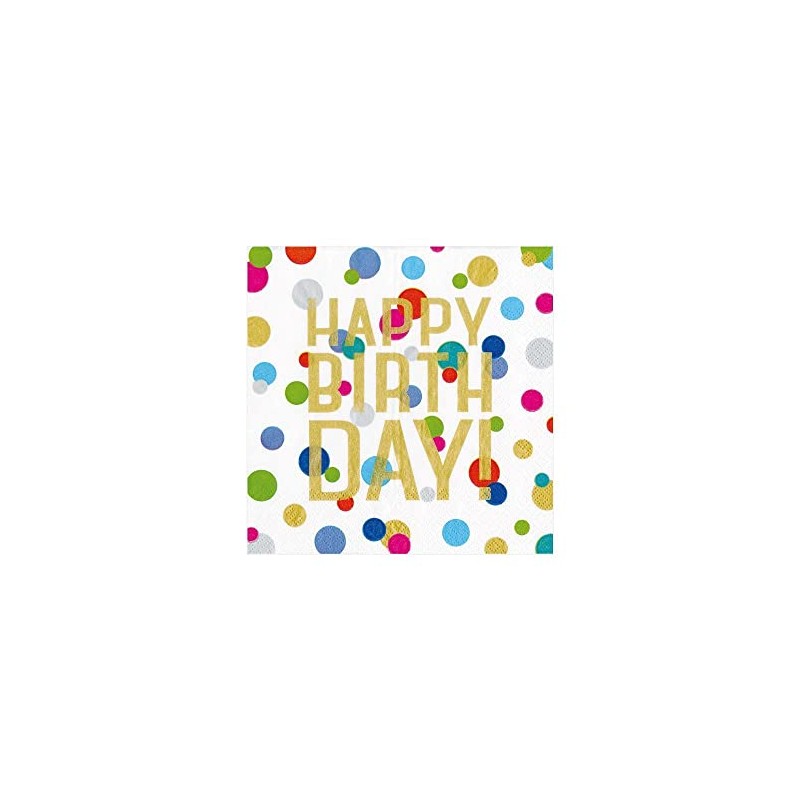Caspari Happy Birthday Confetti Paper Cocktail Napkins - 80 Count